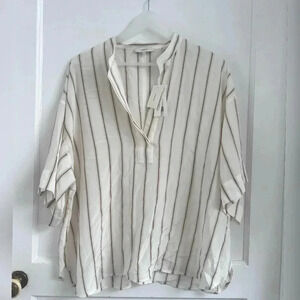 Vince Stripe Silk Popover Top NEW Size L $325